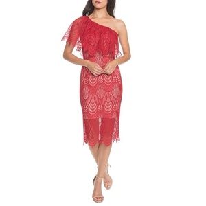 Dress The Population Violet One Shoulder Lace Sheath Red Dress